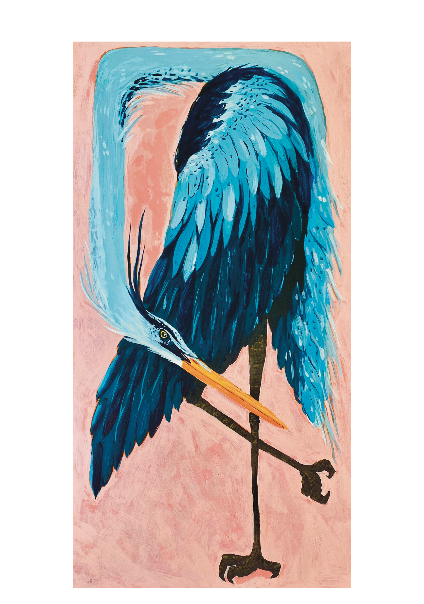 Blue Heron in Pink print