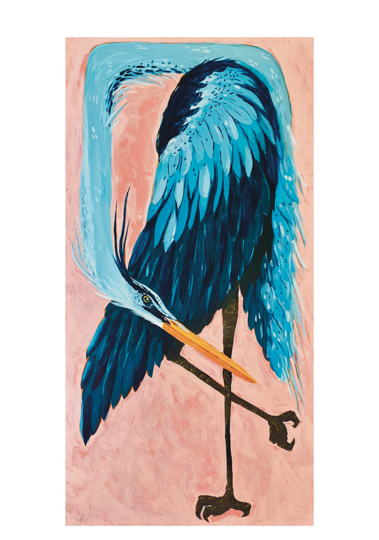 Blue Heron in Pink print